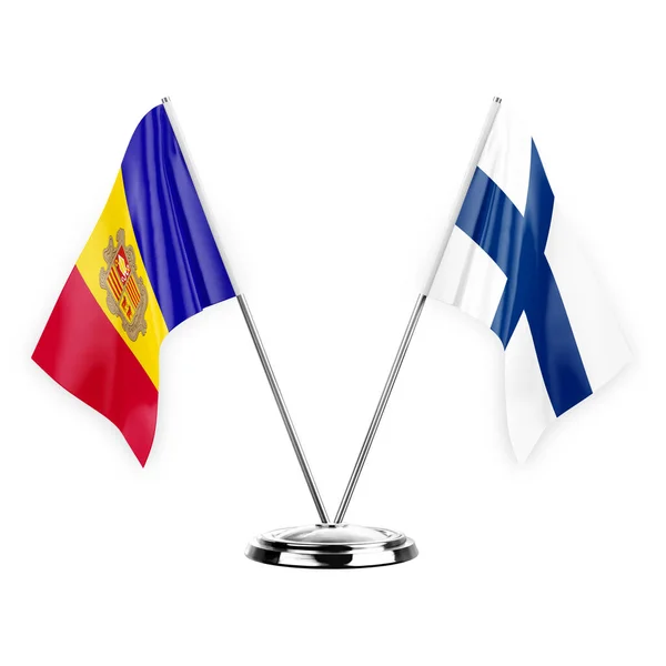Two Table Flags Isolated White Background Illustration Andorra Finland — Fotografia de Stock