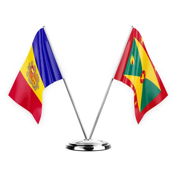 Two Table Flags Isolated White Background Illustration Andorra Grenada — Fotografia de Stock