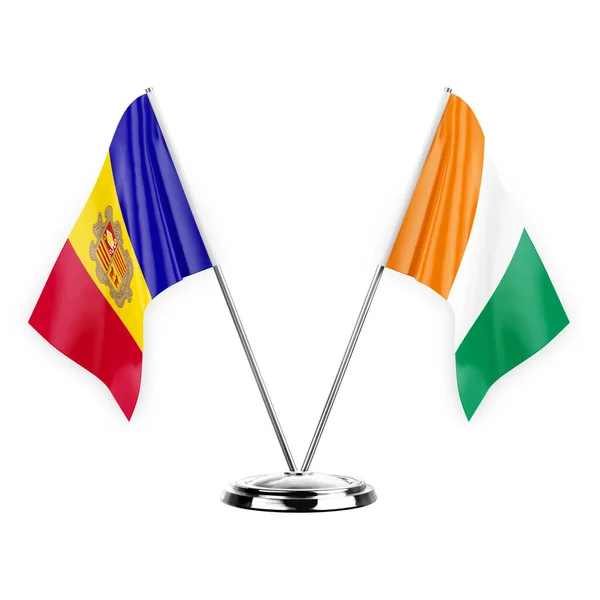 Two Table Flags Isolated White Background Illustration Andorra Ivory Coast — Fotografia de Stock