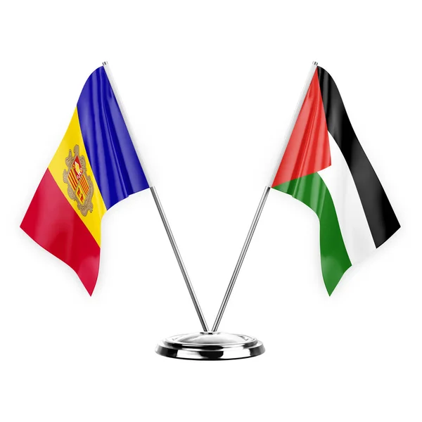 Two Table Flags Isolated White Background Illustration Andorra Palestine — Stok fotoğraf