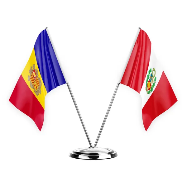 Two Table Flags Isolated White Background Illustration Andorra Peru — Fotografia de Stock