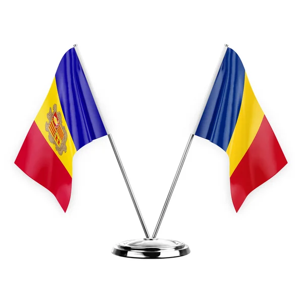 Two Table Flags Isolated White Background Illustration Andorra Romania — Stock Photo, Image