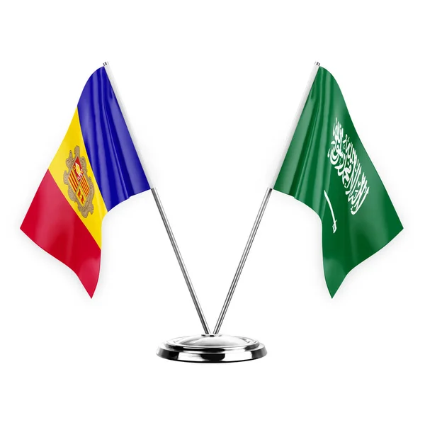 Two Table Flags Isolated White Background Illustration Andorra Saudi Arabia — Fotografia de Stock