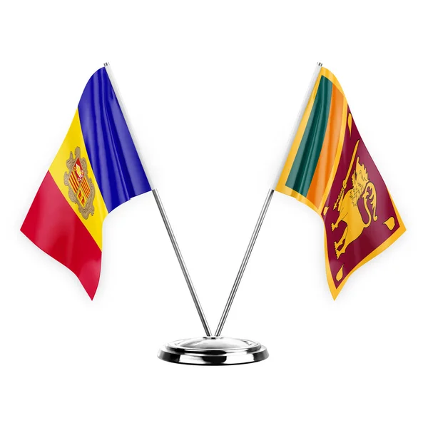 Two Table Flags Isolated White Background Illustration Andorra Sri Lanka — Fotografia de Stock