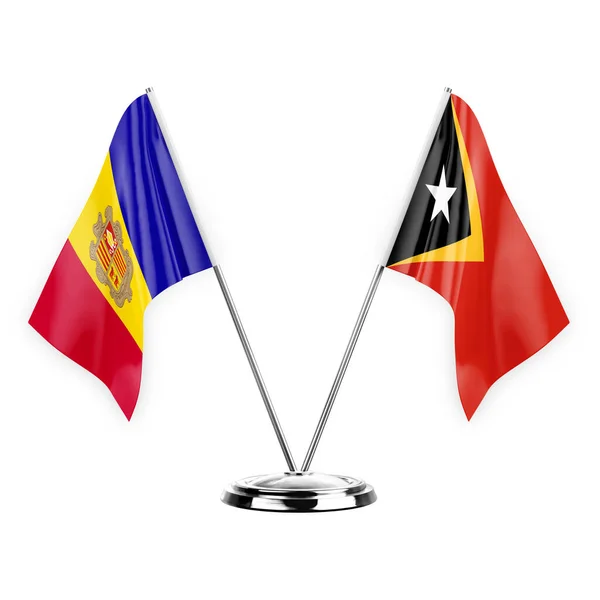 Two Table Flags Isolated White Background Illustration Andorra Timor Leste — Fotografia de Stock