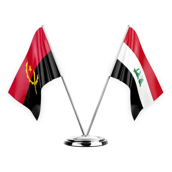 Two Table Flags Isolated White Background Illustration Angola Iraq — Foto Stock