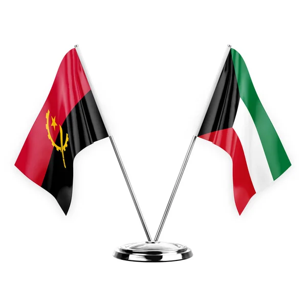 Two Table Flags Isolated White Background Illustration Angola Kuwait — Stok fotoğraf