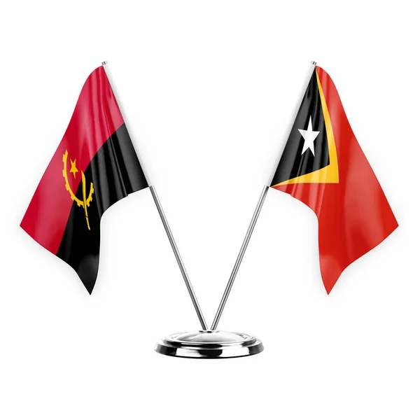 Two Table Flags Isolated White Background Illustration Angola Timor Leste — Zdjęcie stockowe