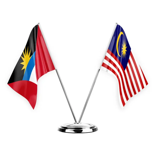 Two Table Flags Isolated White Background Illustration Antigua Barbuda Malaysia — стоковое фото
