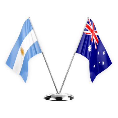 Two table flags isolated on white background 3d illustration, argentina and australia
