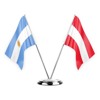 Two table flags isolated on white background 3d illustration, argentina and austria