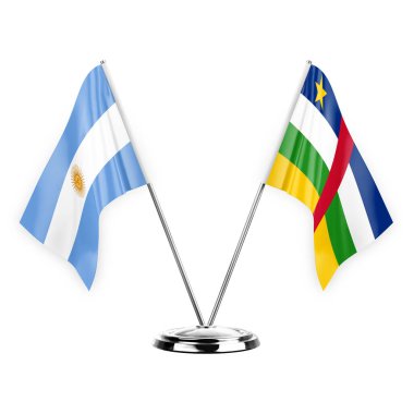 Two table flags isolated on white background 3d illustration, argentina and central african republic