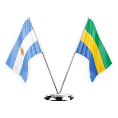Two table flags isolated on white background 3d illustration, argentina and gabon