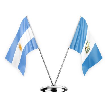 Two table flags isolated on white background 3d illustration, argentina and guatemala