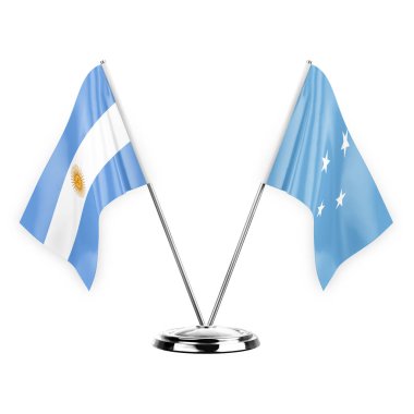 Two table flags isolated on white background 3d illustration, argentina and micronesia