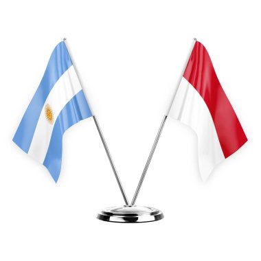 Two table flags isolated on white background 3d illustration, argentina and monaco