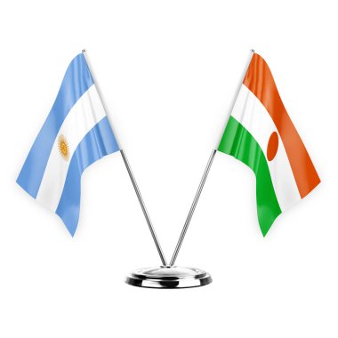 Two table flags isolated on white background 3d illustration, argentina and niger