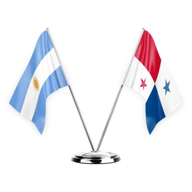 Two table flags isolated on white background 3d illustration, argentina and panama