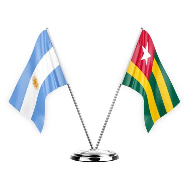 Two table flags isolated on white background 3d illustration, argentina and togo