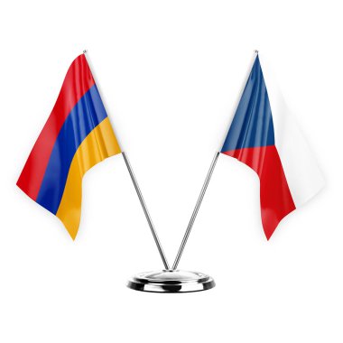Two table flags isolated on white background 3d illustration, armenia and czechia