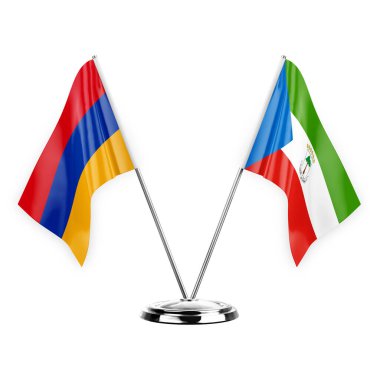 Two table flags isolated on white background 3d illustration, armenia and equatorial guinea