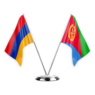 Two table flags isolated on white background 3d illustration, armenia and eritrea