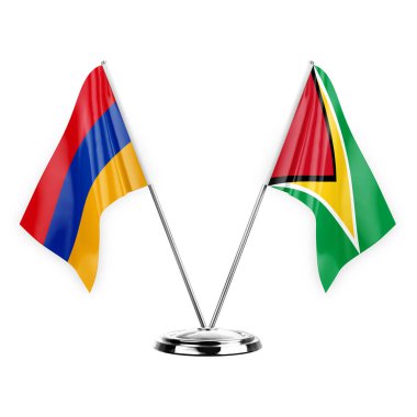 Two table flags isolated on white background 3d illustration, armenia and guyana