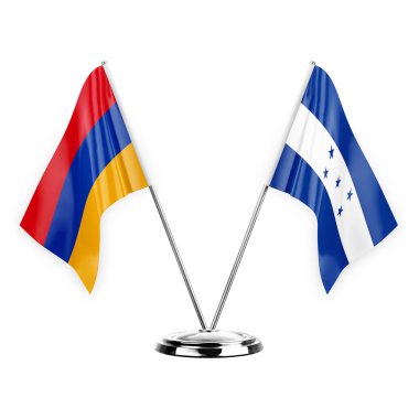 Two table flags isolated on white background 3d illustration, armenia and honduras