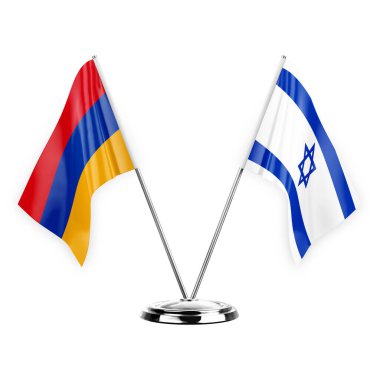 Two table flags isolated on white background 3d illustration, armenia and israel