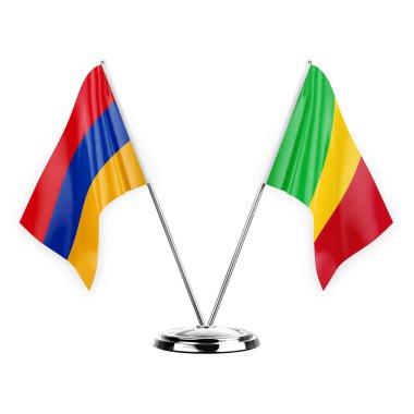 Two table flags isolated on white background 3d illustration, armenia and mali