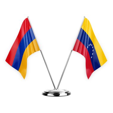Two table flags isolated on white background 3d illustration, armenia and venezuela