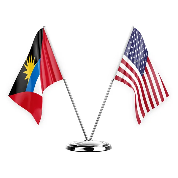 Two Table Flags Isolated White Background Illustration Antigua Barbuda Usa — Stockfoto
