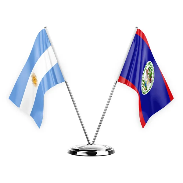 Two Table Flags Isolated White Background Illustration Argentina Belize — Stockfoto