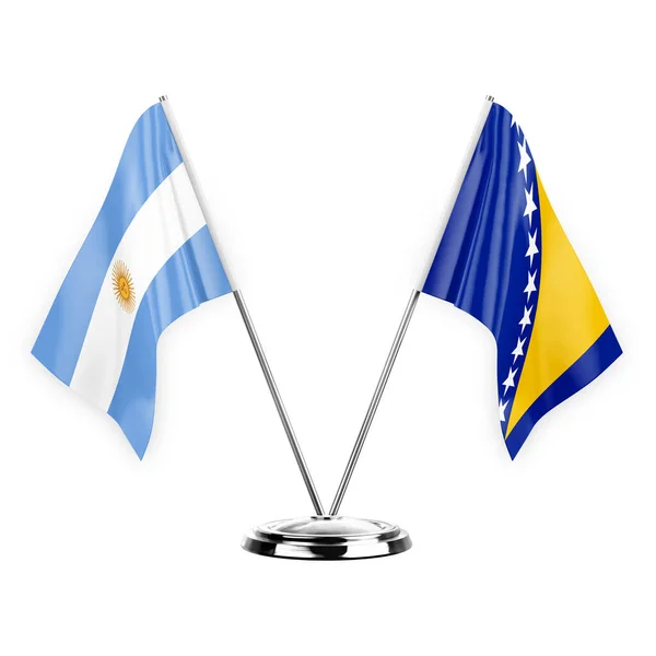 Two Table Flags Isolated White Background Illustration Argentina Bosnia — Zdjęcie stockowe