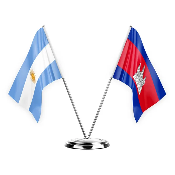 Two Table Flags Isolated White Background Illustration Argentina Cambodia — Stockfoto
