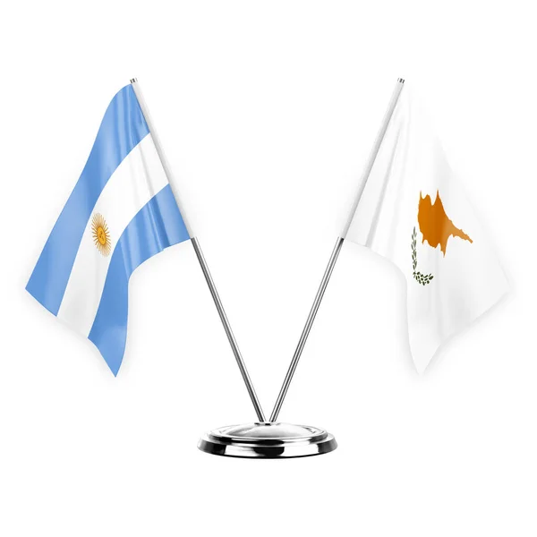 Two Table Flags Isolated White Background Illustration Argentina Cyprus — Stock Photo, Image
