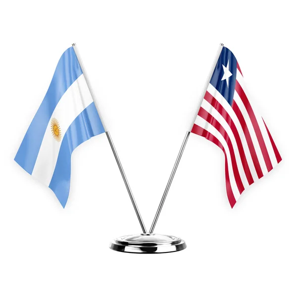 Two Table Flags Isolated White Background Illustration Argentina Liberia — Stockfoto