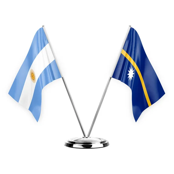 Two Table Flags Isolated White Background Illustration Argentina Nauru — Stock fotografie