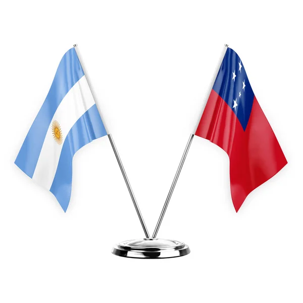 Two Table Flags Isolated White Background Illustration Argentina Samoa — Stockfoto
