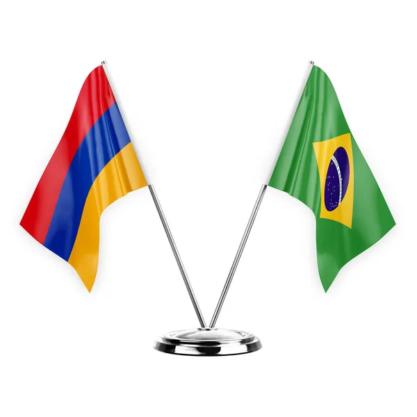 Two Table Flags Isolated White Background Illustration Armenia Brazil — Foto de Stock