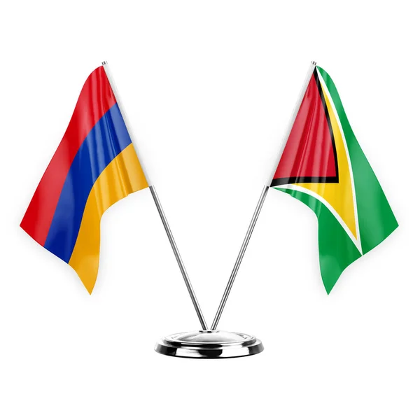 Two Table Flags Isolated White Background Illustration Armenia Guyana — Stockfoto