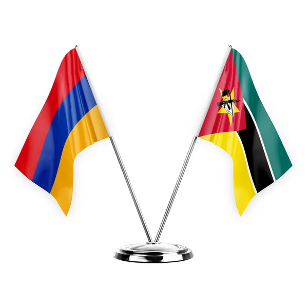 Two Table Flags Isolated White Background Illustration Armenia Mozambique — Fotografia de Stock