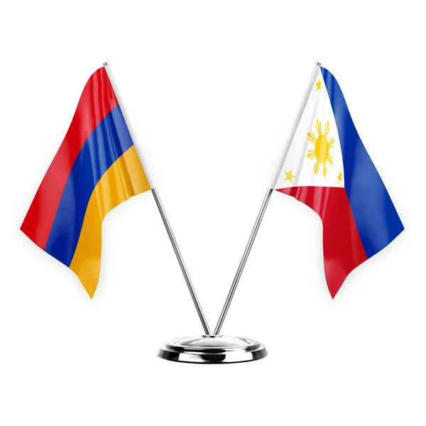 Two Table Flags Isolated White Background Illustration Armenia Philippines — Stok fotoğraf