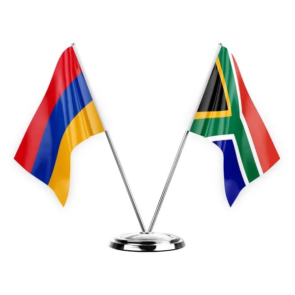 Two Table Flags Isolated White Background Illustration Armenia South Africa — Stok fotoğraf