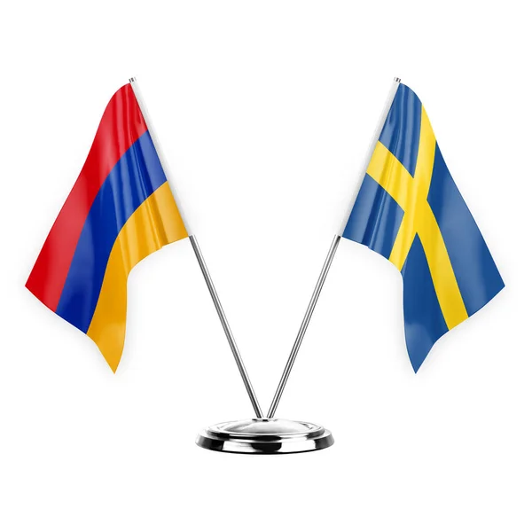 Two Table Flags Isolated White Background Illustration Armenia Sweden — Fotografia de Stock