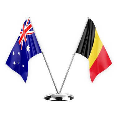 Two table flags isolated on white background 3d illustration, australia and belgium