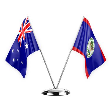 Two table flags isolated on white background 3d illustration, australia and belize