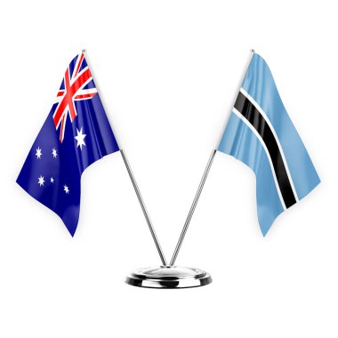 Two table flags isolated on white background 3d illustration, australia and botswana