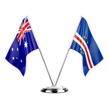 Two table flags isolated on white background 3d illustration, australia and cape verde