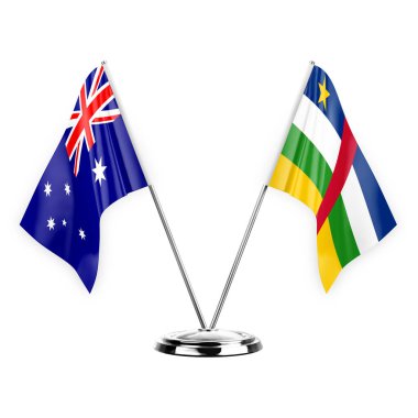 Two table flags isolated on white background 3d illustration, australia and central african republic